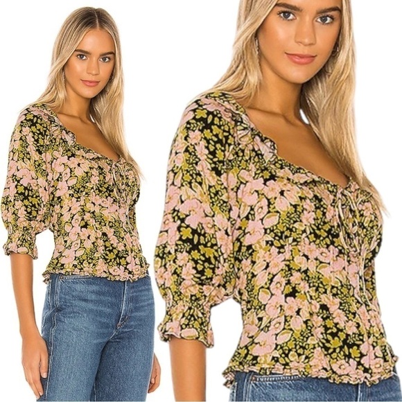 Free People Spring Floral Romantic Dainty Ethereal Sweetheart Blouse Top Size XS - Picture 1 of 15